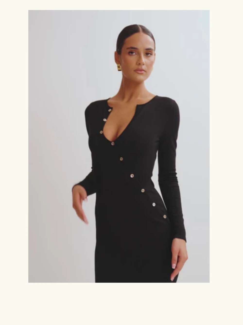 Meshki Black Long Sleeve Midi Dress with Button Detail